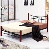 Queen Metal Bed Frame with Rubberwood Posts