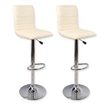 2 x Leather Bar Stool Kitchen Furniture Chairs - Beige - FX-1010B_BGx2