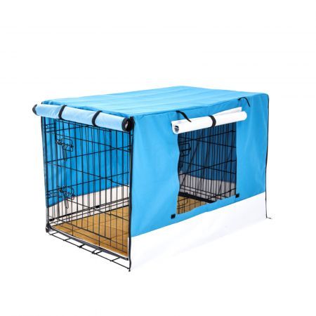 Wire Dog Cage Crate 30 inches with Tray + Cushion Mat + BLUE Cover Combo