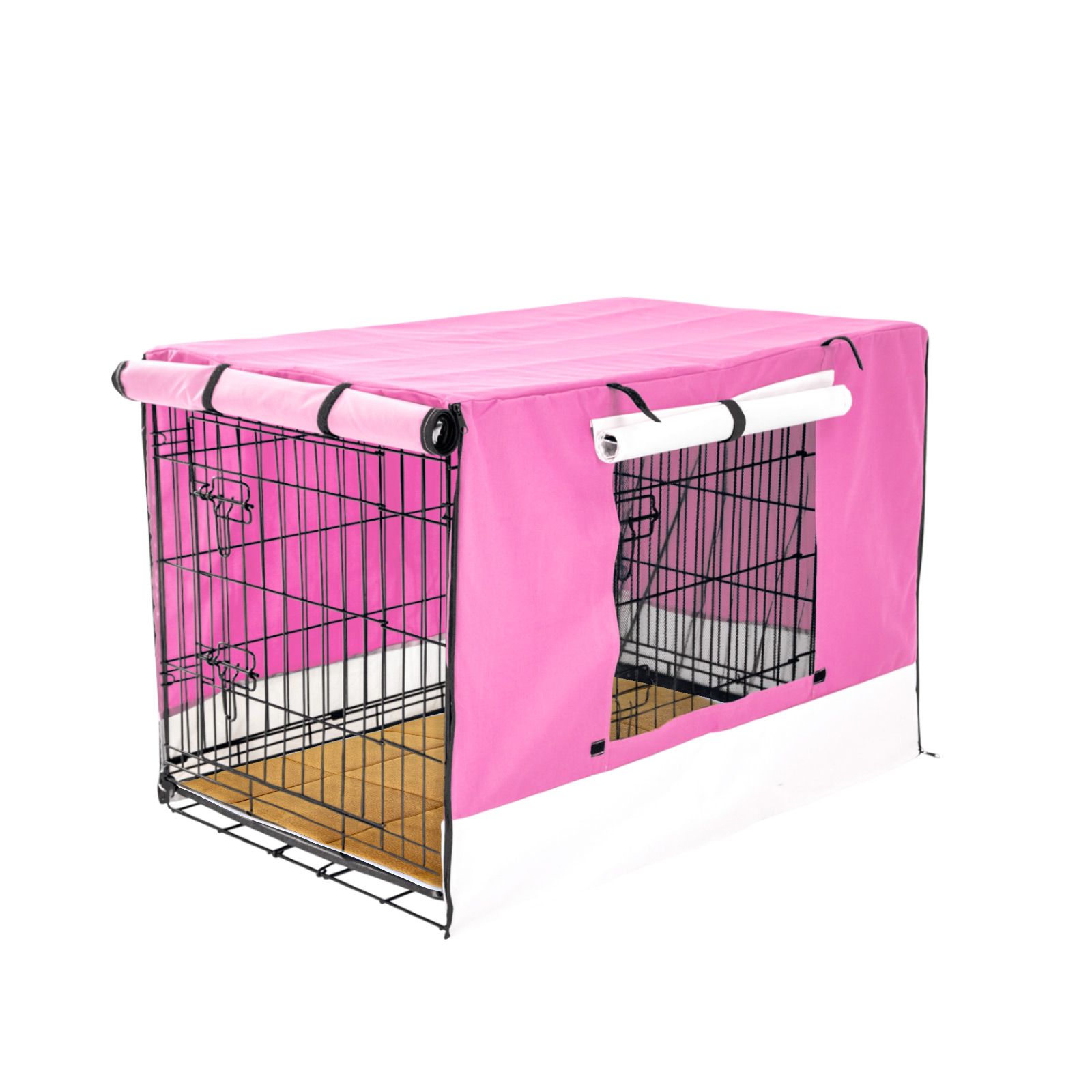 Wire Dog Cage Crate 30 inches with Tray + Cushion Mat + PINK Cover Combo
