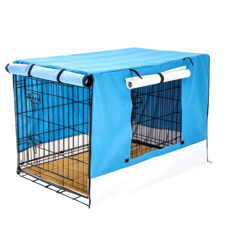 Wire Dog Cage Crate 48 inches with Tray + Cushion Mat + BLUE Cover Combo
