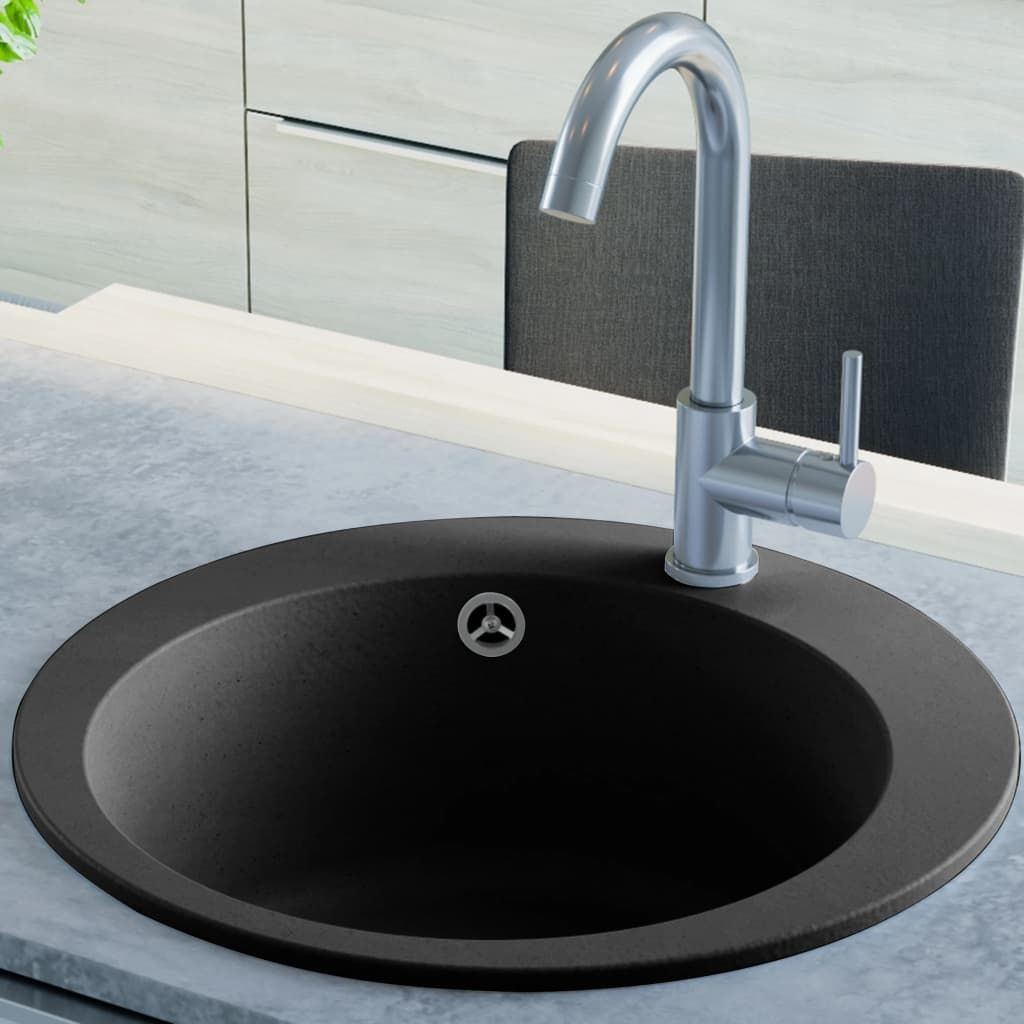 Granite Kitchen Sink Single Basin Round Black