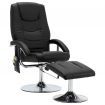 Massage Recliner with Footstool Black Faux Leather
