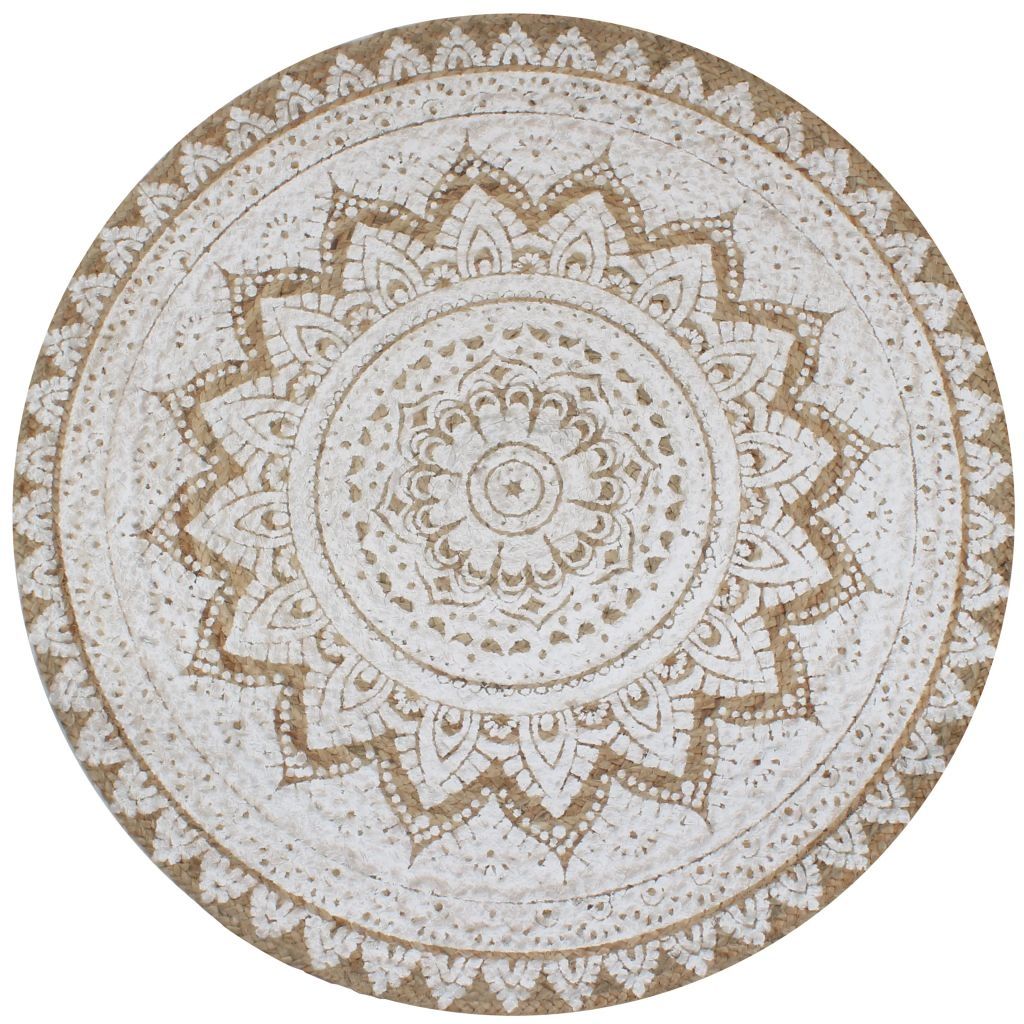 Area Rug Braided Jute Printed 90 cm Round