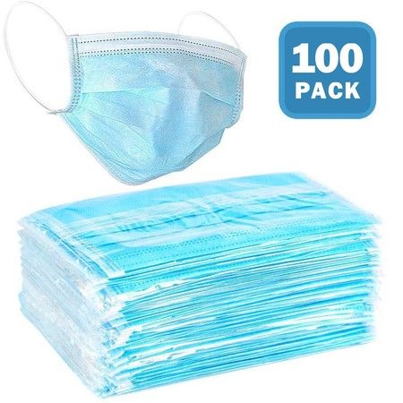 100-Pack Disposable Non-Woven 3-ply Face Mask w/ Elastic Ear Loops Anti-dust