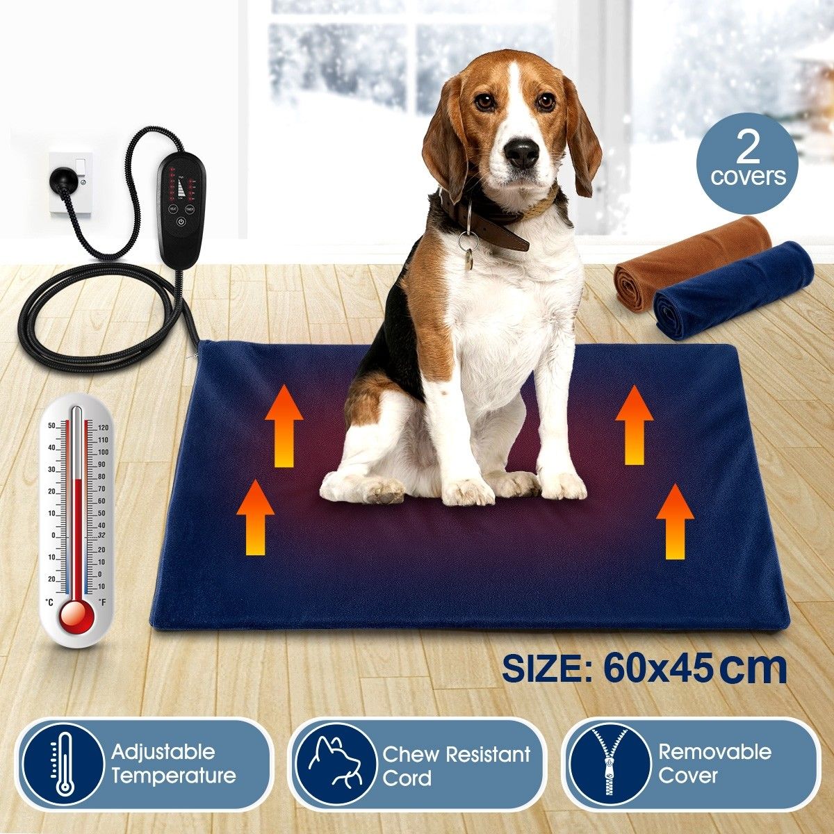 Heated Dog Cat Pad Puppy Electric Heater Blanket Pet Heating Bed Doggy Mat Thermal Protection 60x45cm L