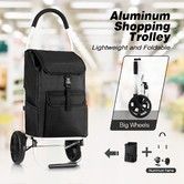 Foldable Aluminium Shopping Cart Trolley Bag Dolly w/ Wheels Black