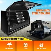 Truck Ute Steel Tool Boxes Storage Checker Plate Toolbox 140cm x 50cm x 75cm Black