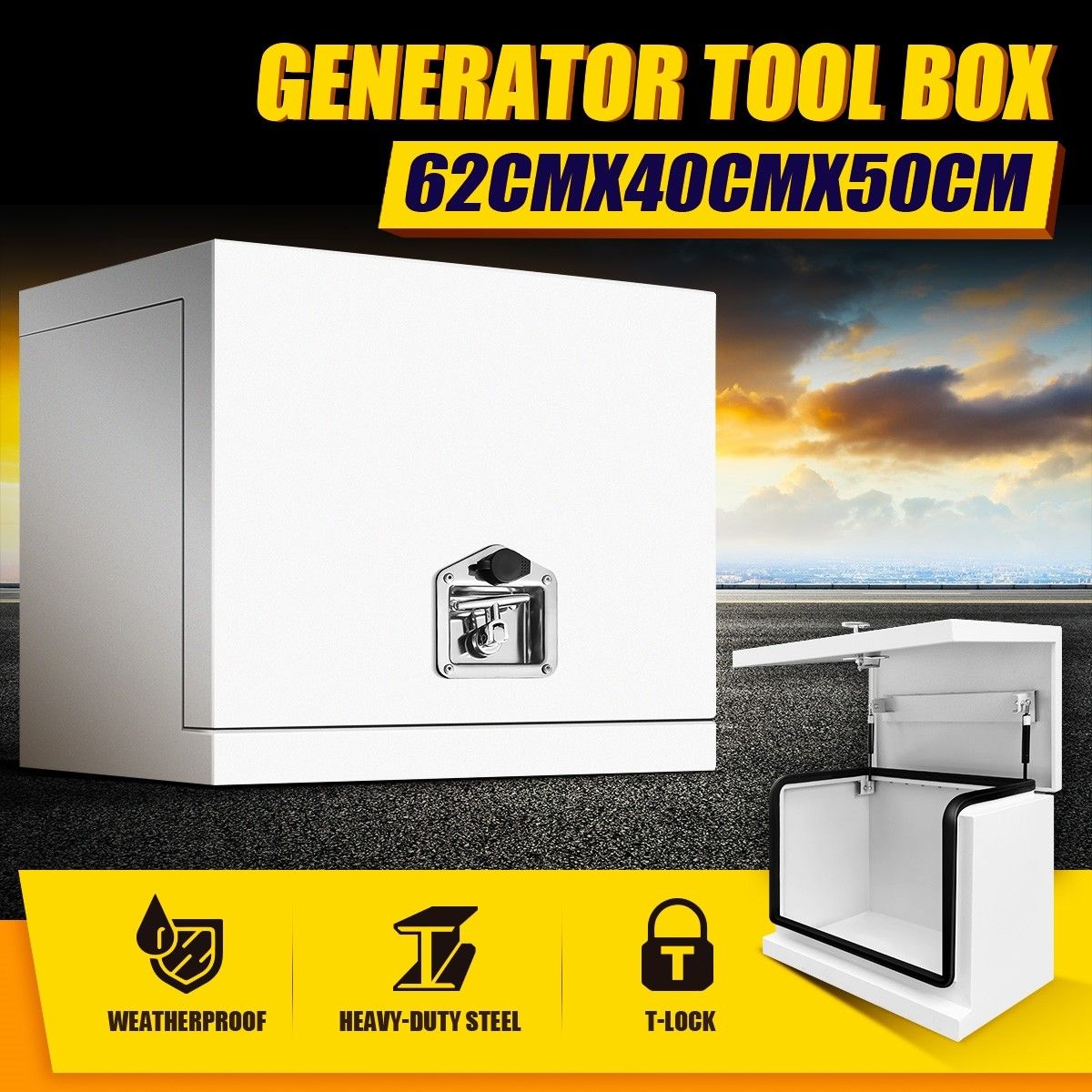 Steel Generator Tool Boxes Ute Truck Caravan Toolbox w/ Gas Lift 62cm x