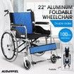 22-inch Lightweight Manual Wheelchair Foldable Wheelchair Double Park Brakes Mobility Aid Blue