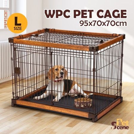 Petscene L Size Cat Dog Wire Crate Pet Cage Enclosure w/ WPC Frame