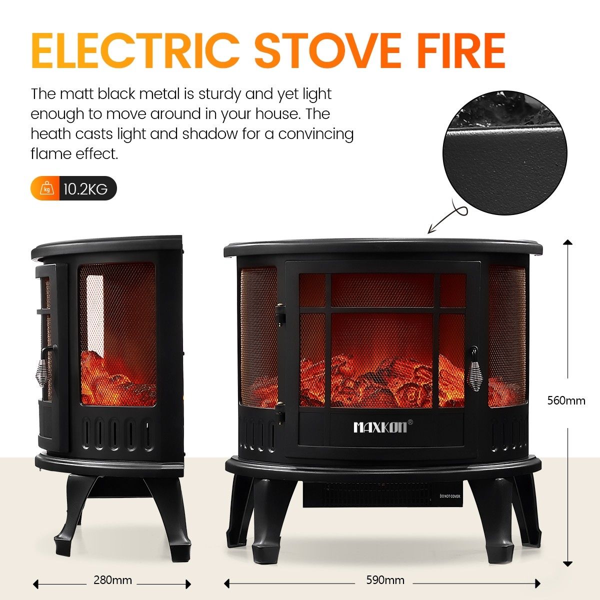 MAXKON Electric Fireplace Freestanding Stove Heater LED Flame Effect ...