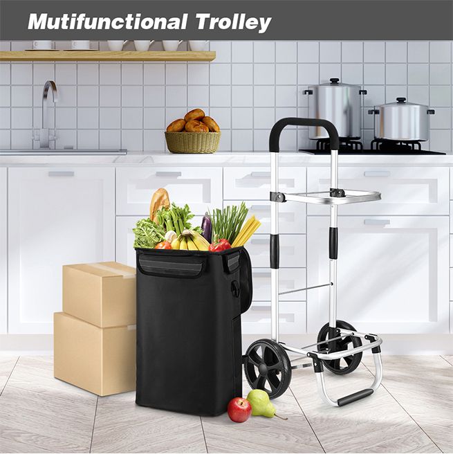 Waterproof Shopping cart Trolley Foldable Aluminium Grocery Bag Black