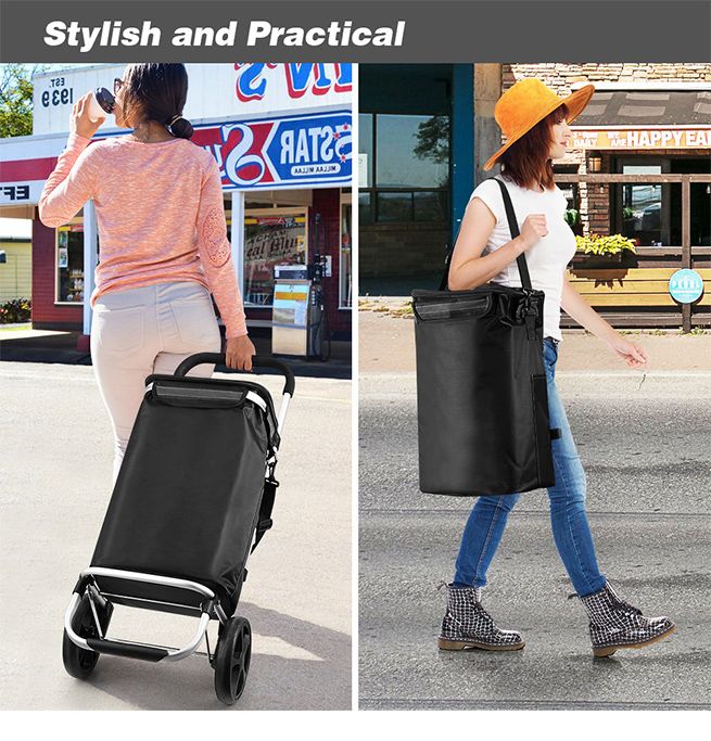 Waterproof Shopping cart Trolley Foldable Aluminium Grocery Bag Black