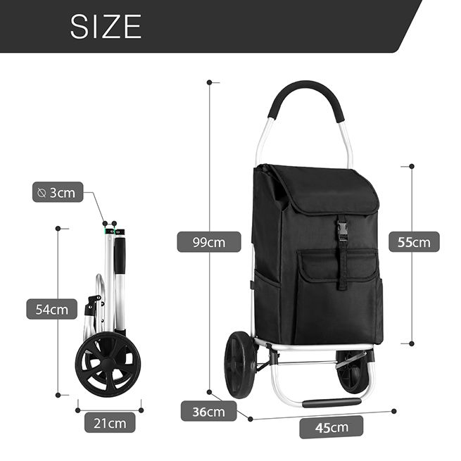 Foldable Aluminium Shopping Cart Trolley Bag Dolly w  Wheels Black