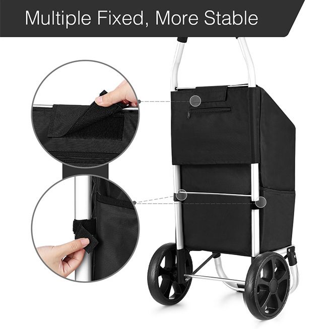 Foldable Aluminium Shopping Cart Trolley Bag Dolly w  Wheels Black