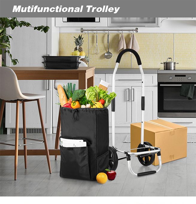 Foldable Aluminium Shopping Cart Trolley Bag Dolly w  Wheels Black