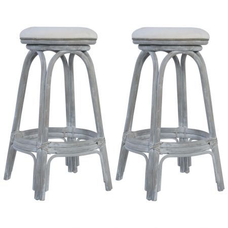 Bar Stools 2 pcs Grey Rattan | Crazy Sales