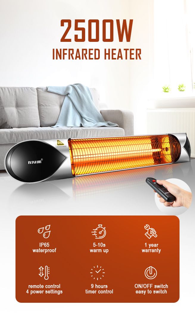 New Maxkon 2500W Carbon Fibre Infrared Heater Instant Heat Outdoor