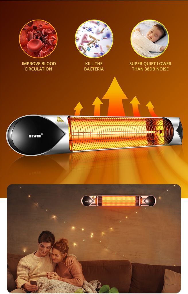 New Maxkon 2500W Carbon Fibre Infrared Heater Instant Heat Outdoor Patio Strip Heater Remote Control