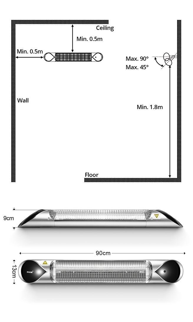 New Maxkon 2500W Carbon Fibre Infrared Heater Instant Heat Outdoor Patio Strip Heater Remote Control