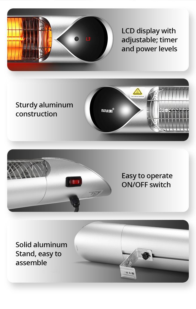 New Maxkon 2000W Carbon Fibre Infrared Heater Instant Heat Outdoor Patio Strip Heater Remote Control