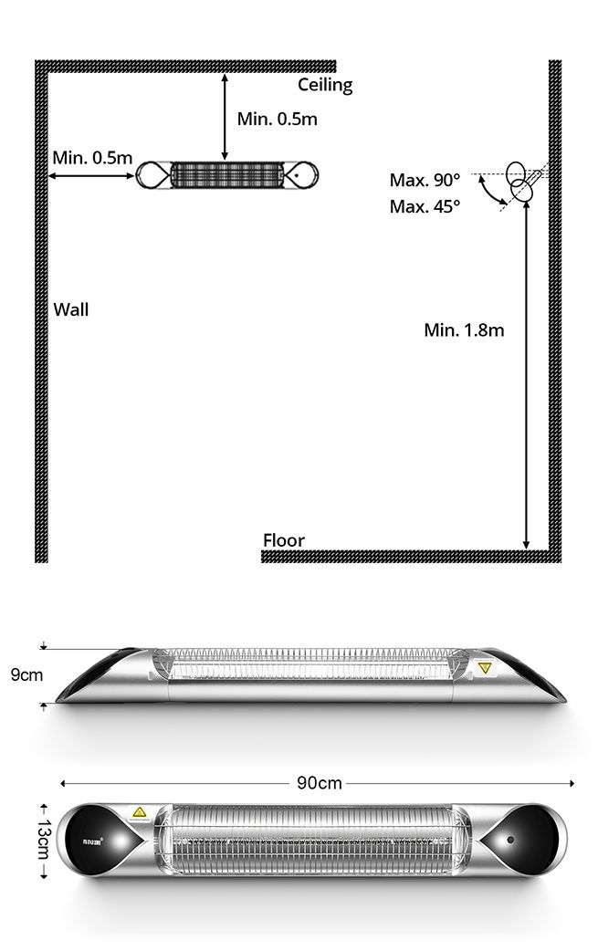 New Maxkon 2000W Carbon Fibre Infrared Heater Instant Heat Outdoor Patio Strip Heater Remote Control