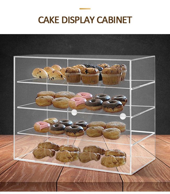 New 4-Tier Large Acrylic Bakery Cake Display Cabinet Donuts Cupcake Pastries 5mm Thick