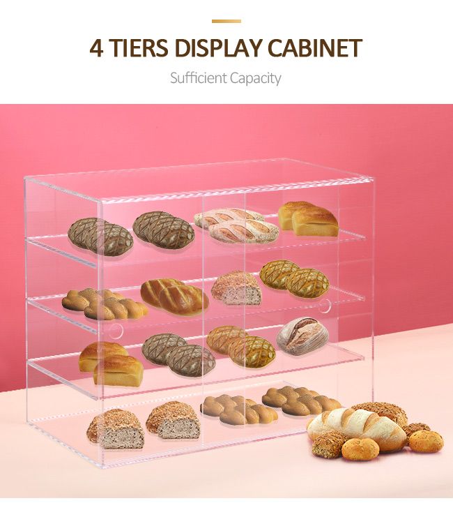 New 4-Tier Large Acrylic Bakery Cake Display Cabinet Donuts Cupcake Pastries 5mm Thick