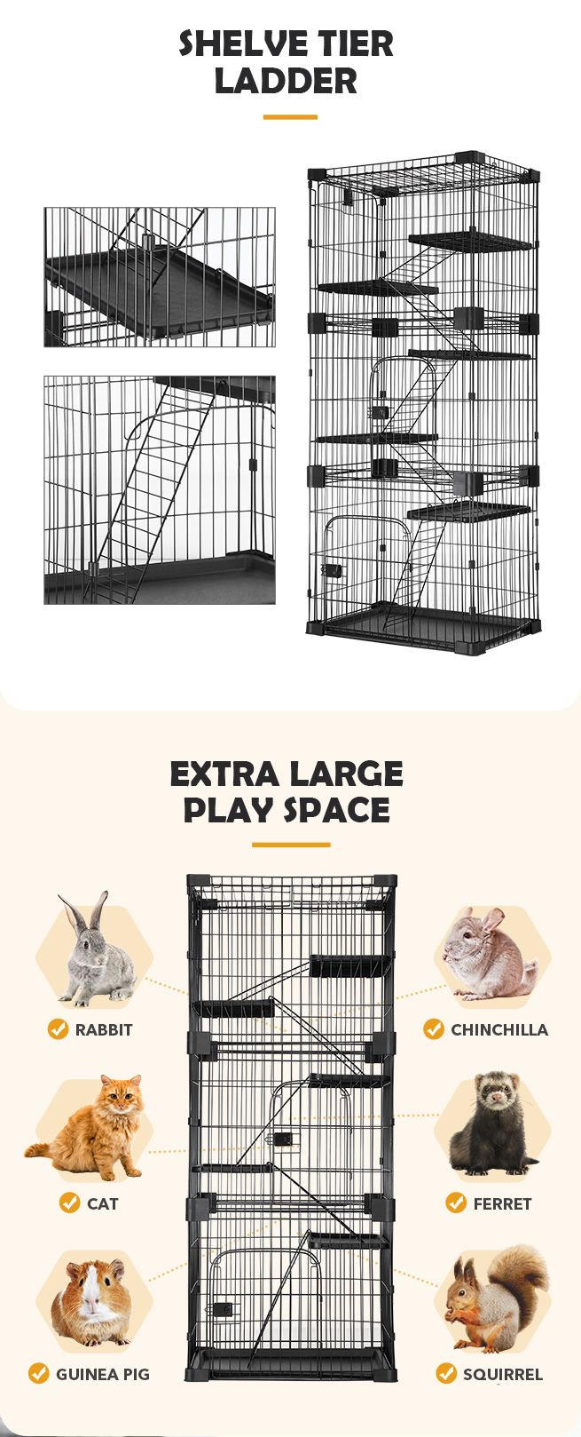 Petscene Large 5-Tier Wired Cat Cage House Pet Crate Hutch Kennel ...