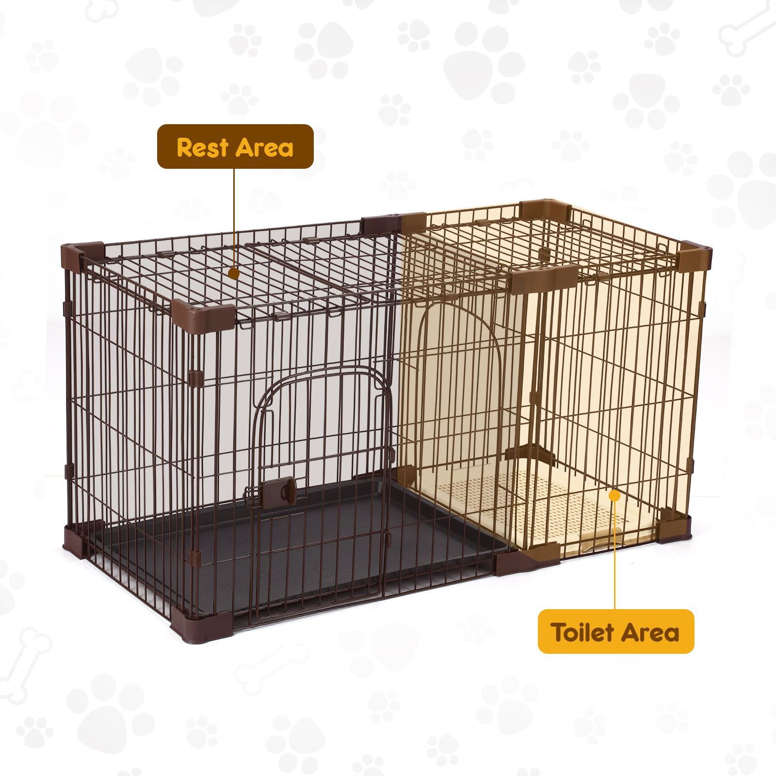 dog crate with bathroom