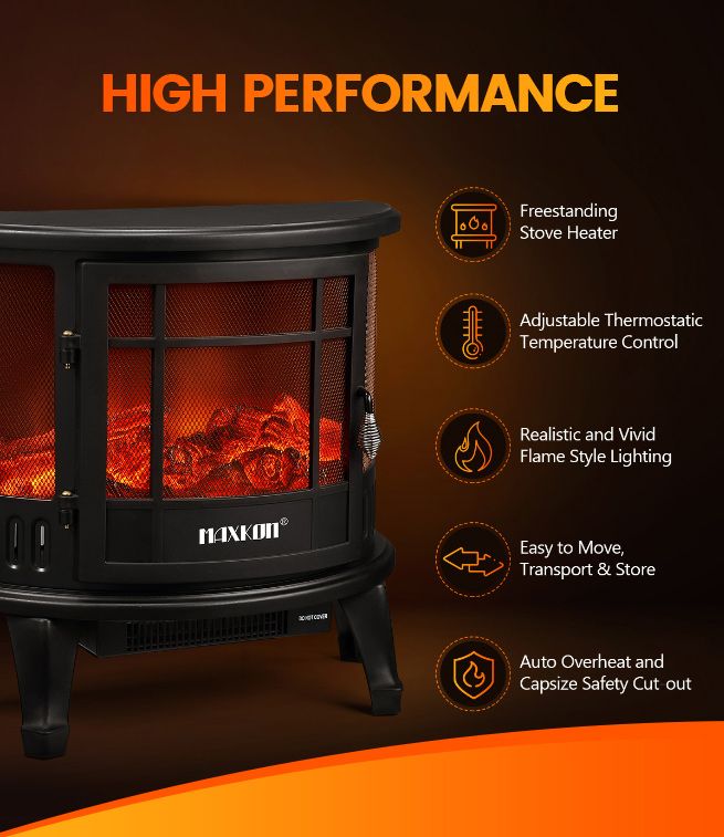 MAXKON Electric Fireplace Freestanding Stove Heater LED Flame Effect ...