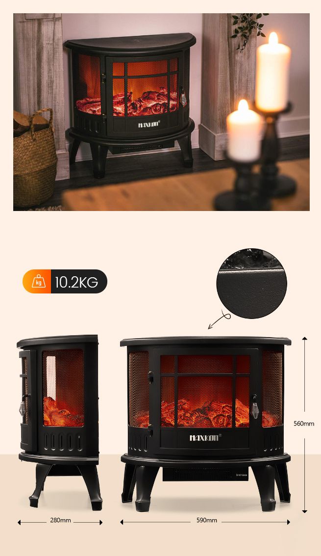 MAXKON Electric Fireplace Freestanding Stove Heater LED Flame Effect ...