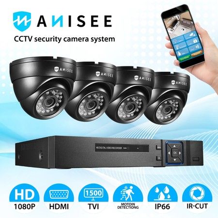 4 Pack CCTV AHD Home Security Camera Surveillance System 1080P 4CH DVR Motion Detection