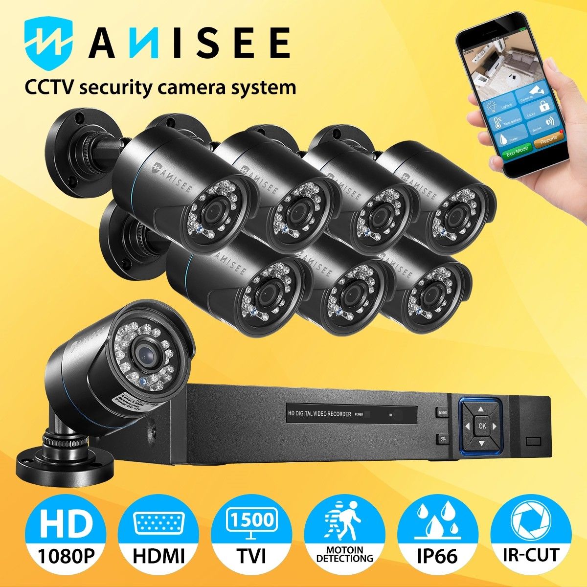 AHD CCTV Camera Home Security Surveillance System 8CH DVR 1080P Night ...