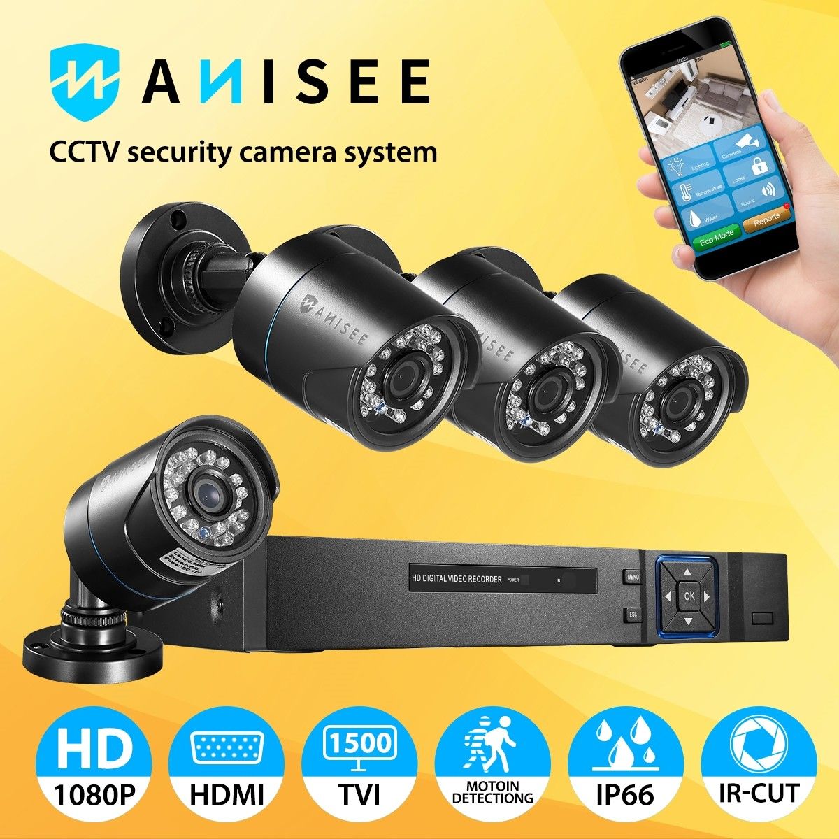 AHD CCTV Camera Home Security Surveillance System 4CH DVR 1080P Night