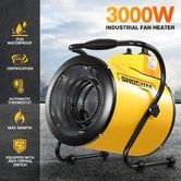 2-in-1 3000W Portable Electric Industrial Fan Heater Free Standing Carpet Dryer SAA Yellow