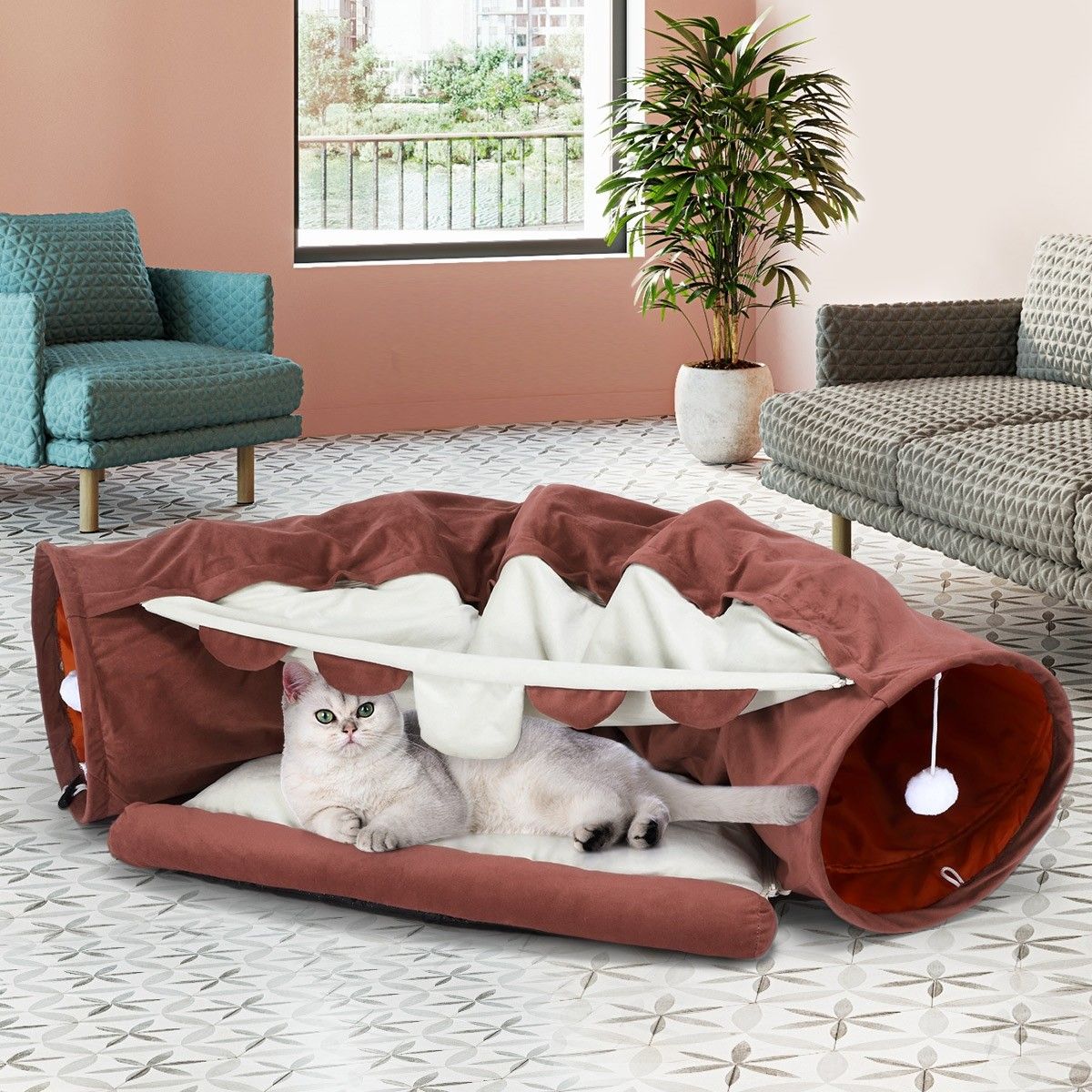 Petscene Pet Dog Cat Tunnel Bed Soft Cat Bed Mat Hanging Play Toys