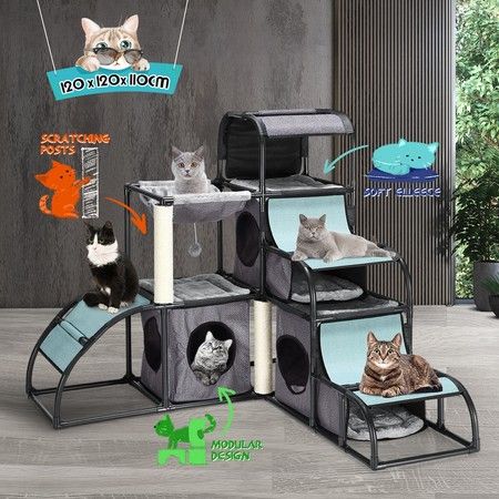 Petscene Multi-Level Cat Climbing Tower Kit Cat Tree Condo House Furniture Scratching Posts