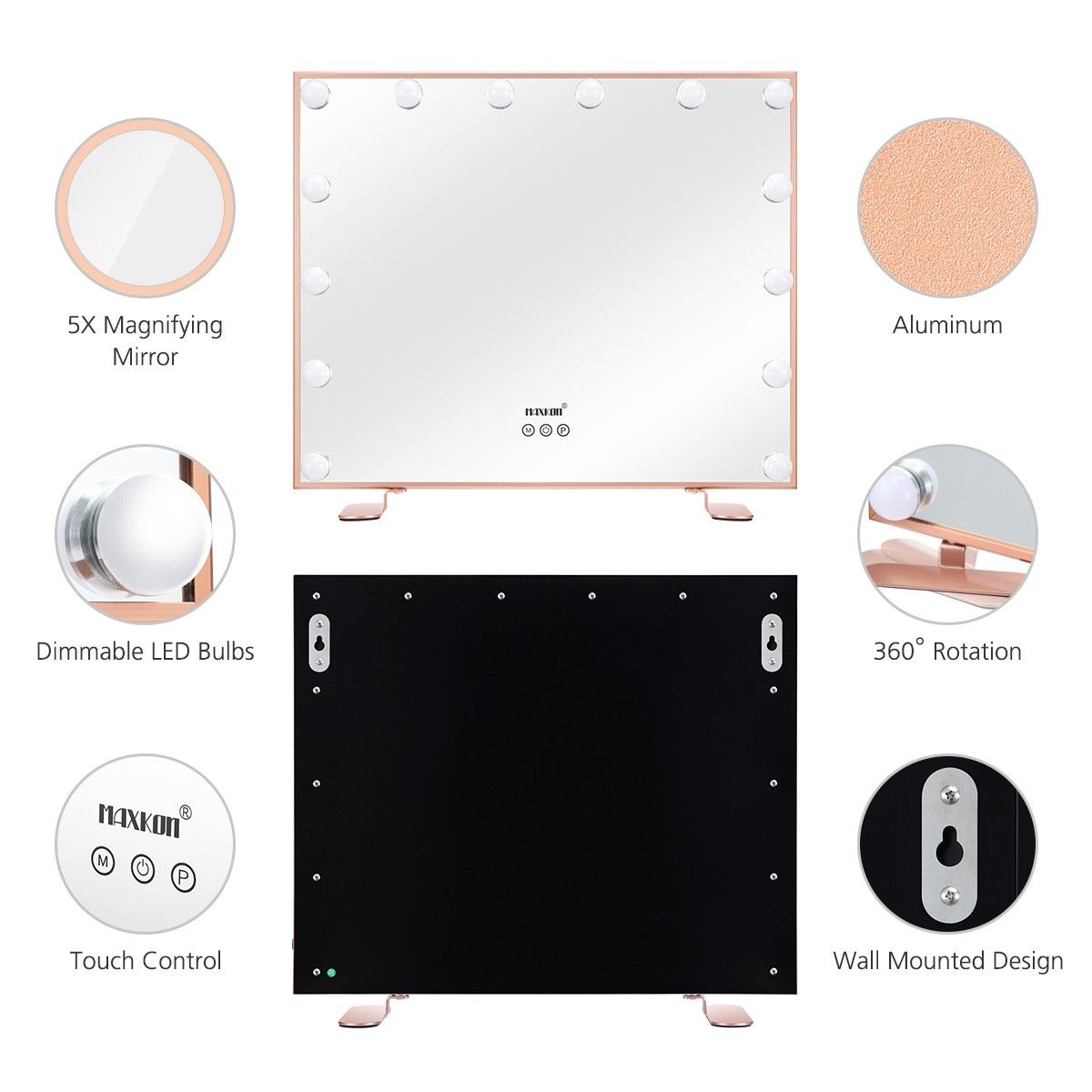 Maxkon 14 LED Lights Hollywood Style Makeup Mirror Touch Control Vanity ...