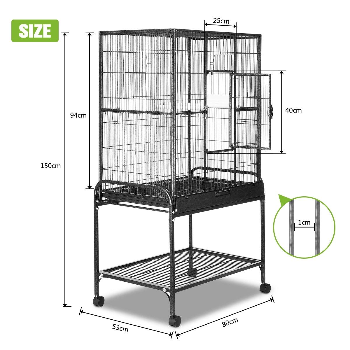 Petscene Large Metal Rolling Bird Cage with Wheels and Stand Budgie ...