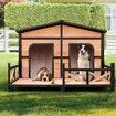 Petscene XXL Wooden Dog Kennel 2-Door Timber Pet House w/ Patio Openable Gable Roof