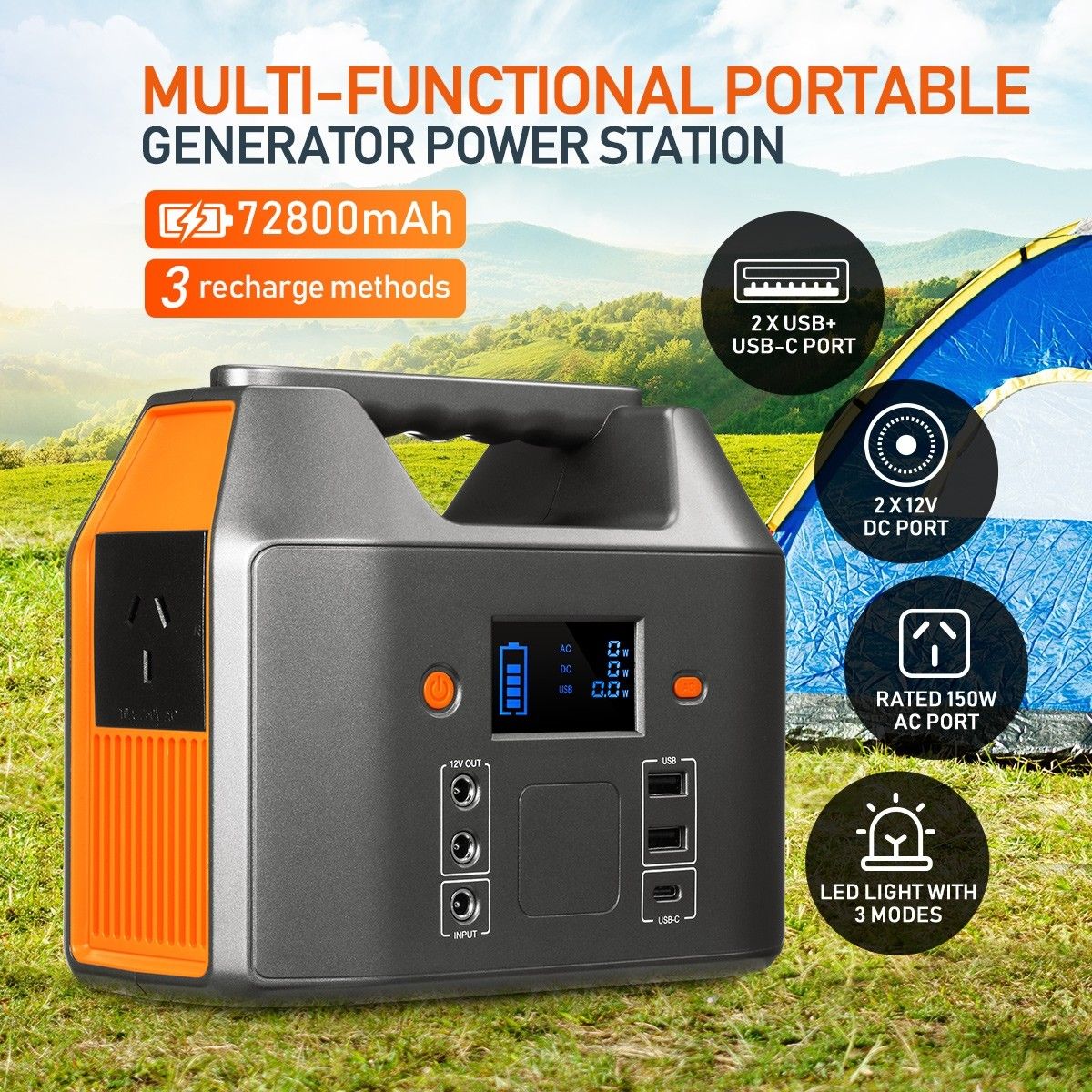 Portable 72800mAh 150W Solar Generator Power Station Battery Backup