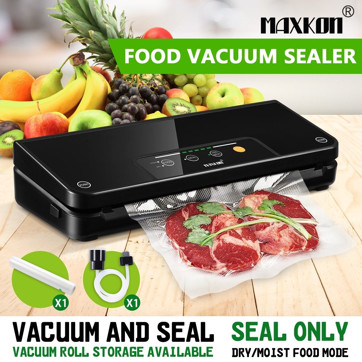 Maxkon Food Vacuum Sealer Packing Machine Dry Wet Food Storage with Free Bags