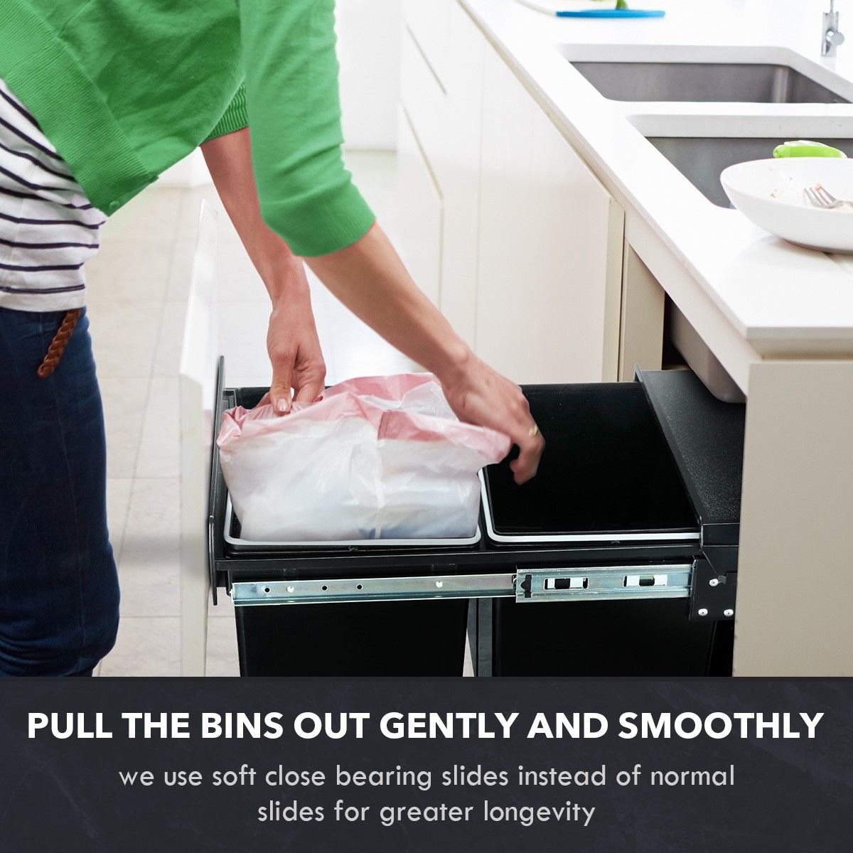 2x 20L Pull Out Trash Bin Kitchen Garbage Waste Basket Under Sink Rubbish w/ SoftClose Slides