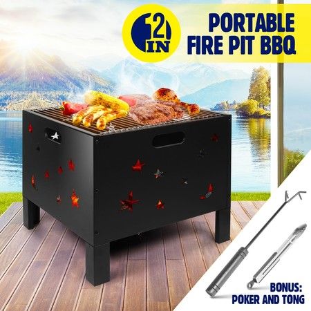 20" Fire Pit BBQ Grill Outdoor Fireplace Brazier Portable Camping Patio Heater