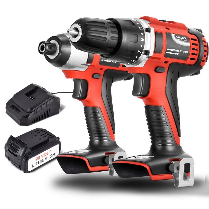 Matrix Power Tools 20V Cordless Brushed Drill + Impact Driver Combo Kit