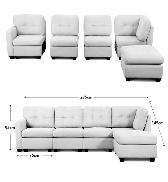 Sectional Sofa Lounge Couch Set 5 Seater Corner Sofa Linen Fabric Chair