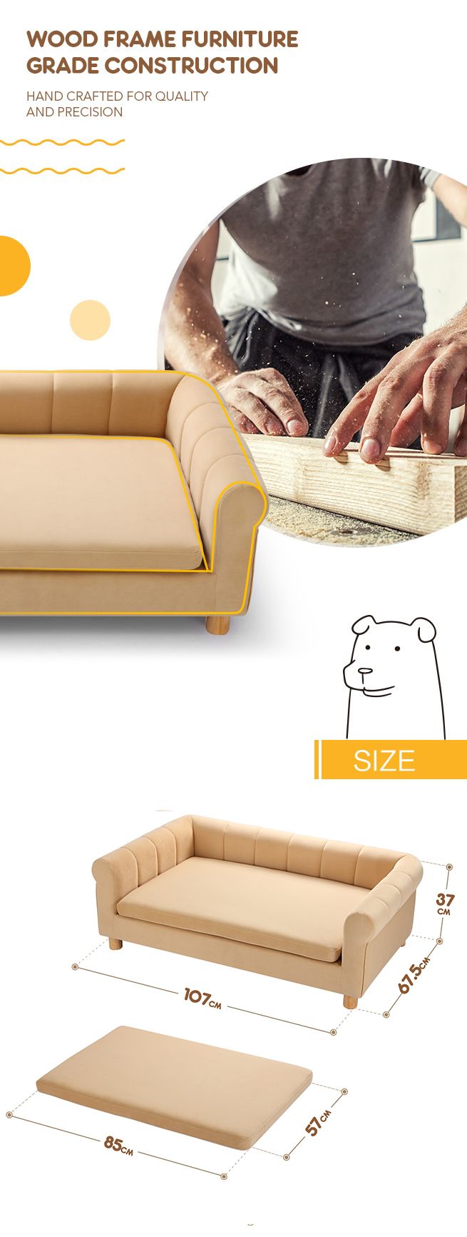 Petscene XL Size Pet Sofa Bed Couch Cushioned Soft Dog Bed for Dogs