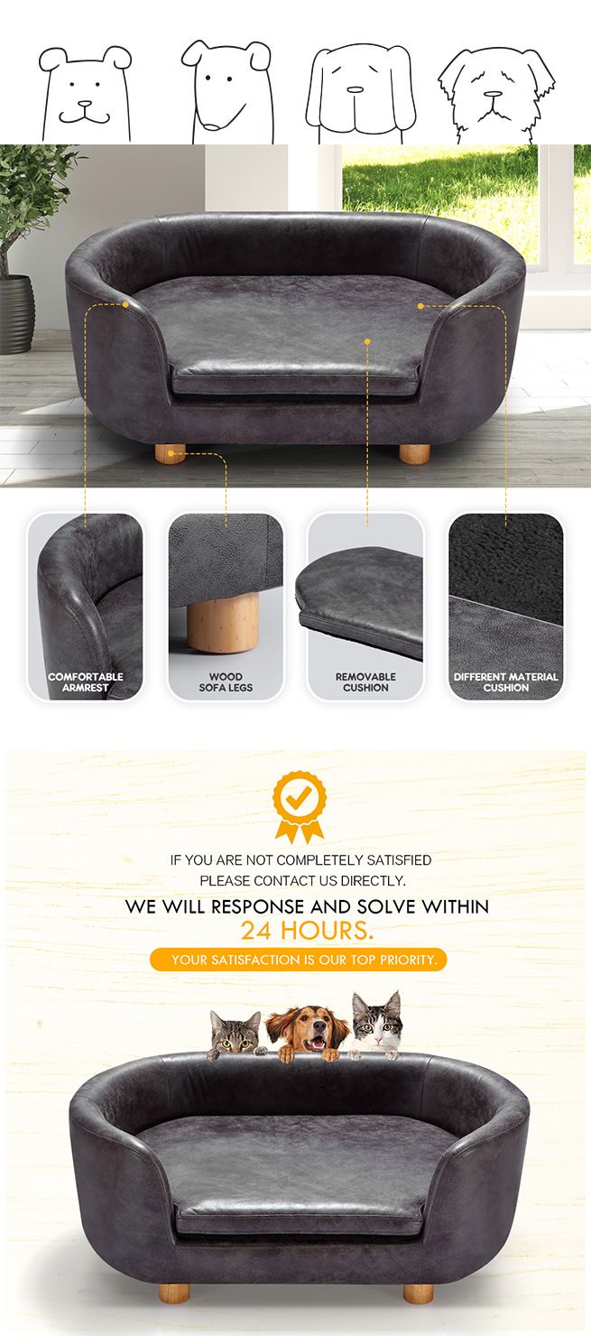 Petscene Large Dog Cat Bed Luxury PVC Leather Pet Bed Sofa Soft Lounge